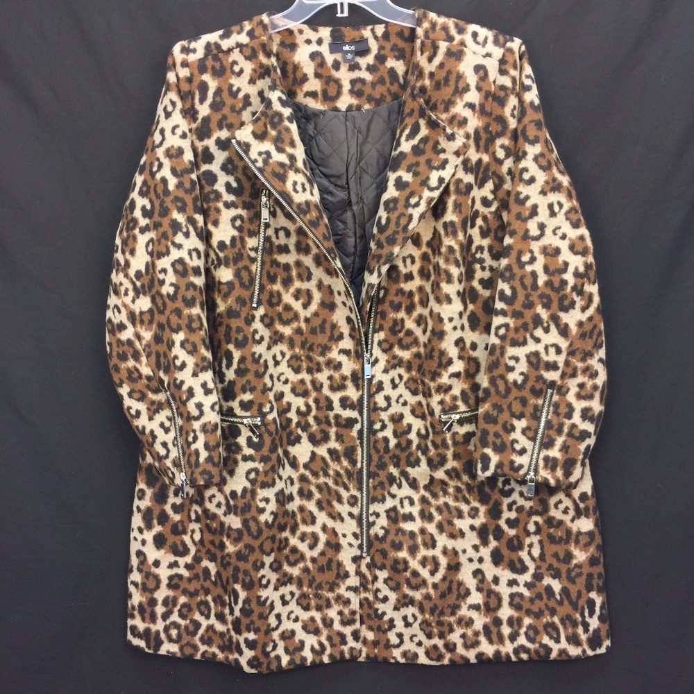 NWT Ellos Plus Size Leopard Print Moto Coat Wool - Picture 2 of 7